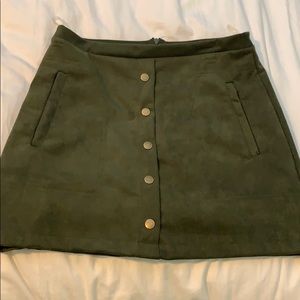 Green velvety skirt